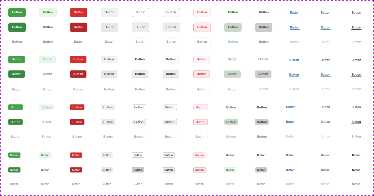 Button component matrix: styles, sizes, and states