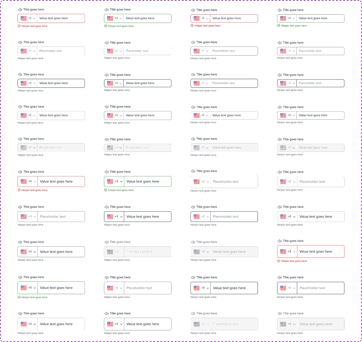 Input field component variations: text, password, search, select, and state examples